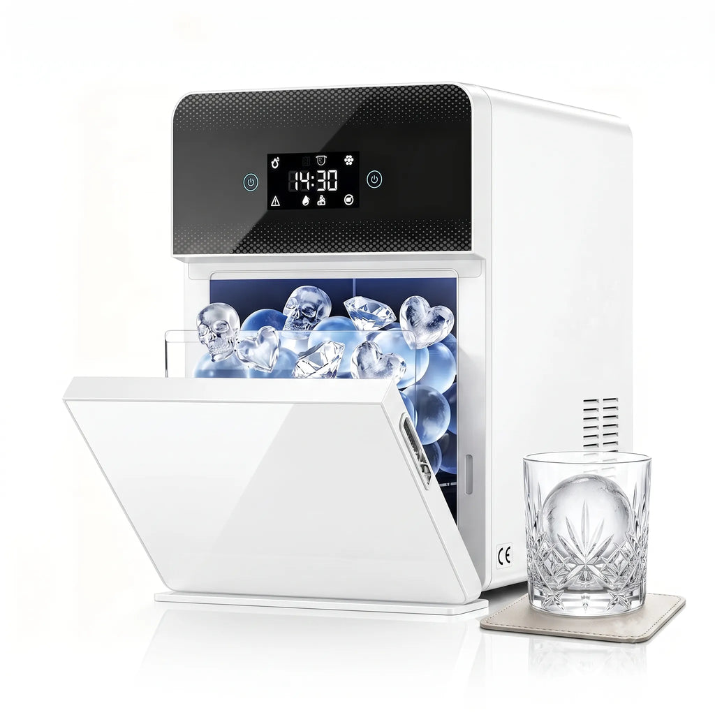 Machine à glaçons sphériques de 3,2 po pour comptoir, avec alimentation en eau automatique, 3 pièces en 15 min, 288 pièces/jour, autonettoyante, isolation renforcée pour bar à whisky