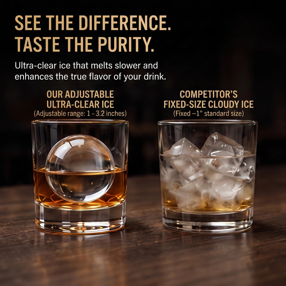Machine à glaçons sphériques de 3,2 po pour comptoir, avec alimentation en eau automatique, 3 pièces en 15 min, 288 pièces/jour, autonettoyante, isolation renforcée pour bar à whisky