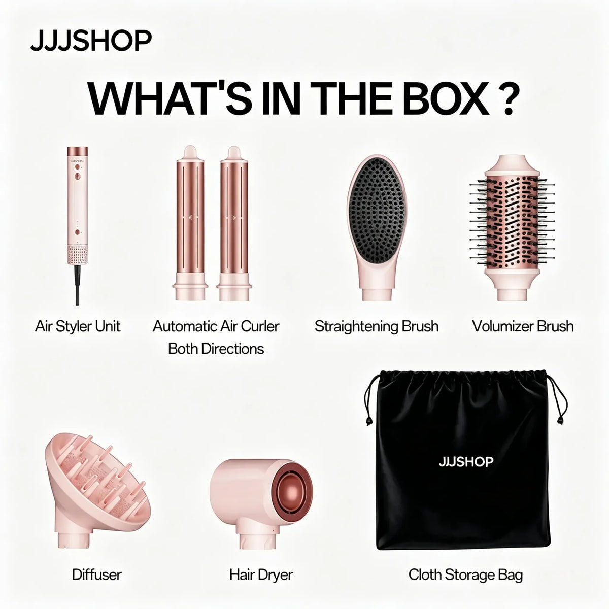 6-in-1 Air-Styler-Set – Ionenföhn, automatischer Lockenstab & Warmluftbürste