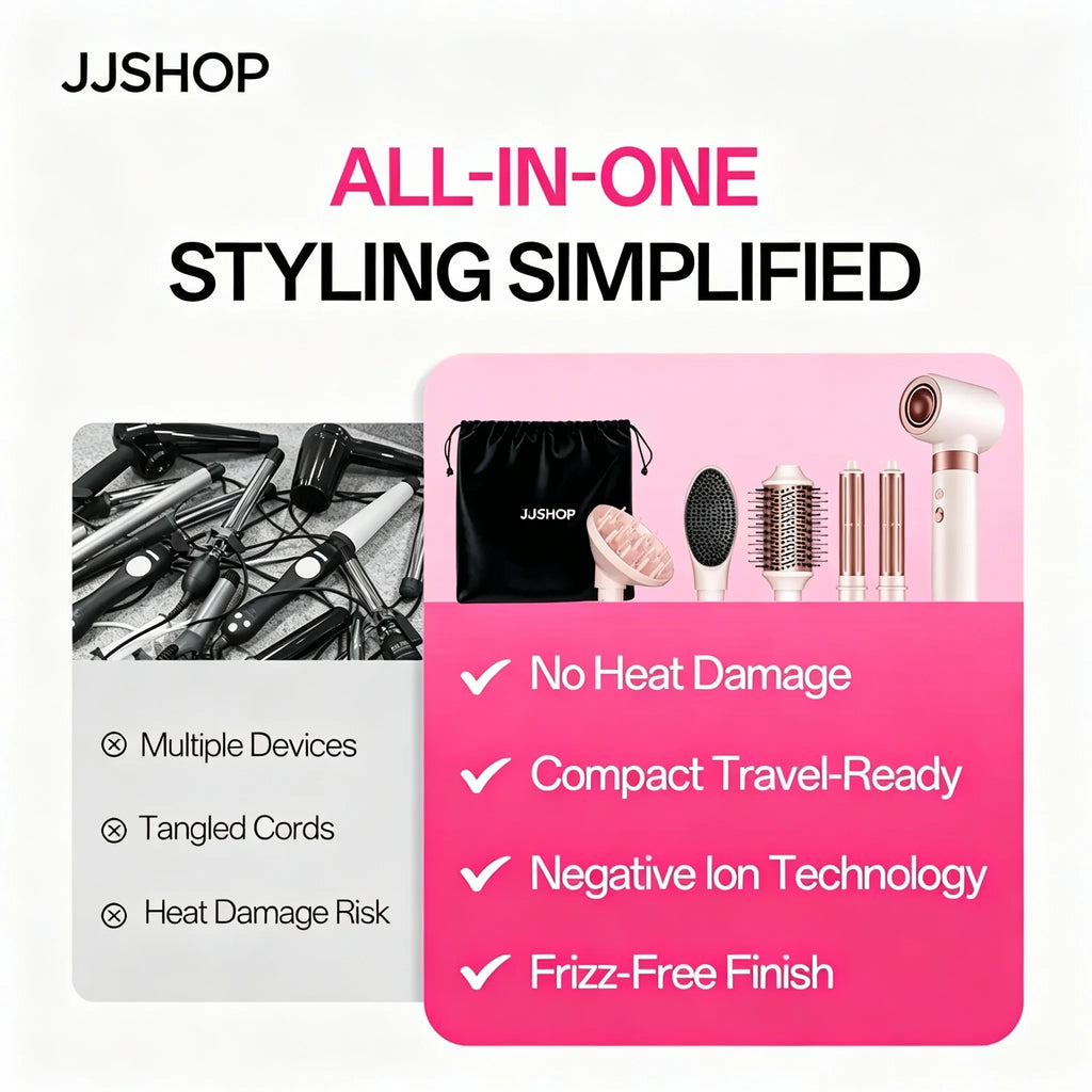 6-in-1 Air-Styler-Set – Ionenföhn, automatischer Lockenstab & Warmluftbürste
