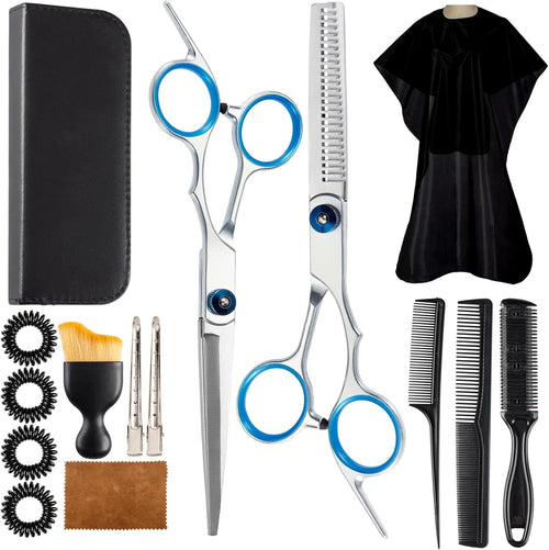 15-tlg. Profi-Haarschneideset, Effilierschere, Friseurschere aus schwarz-goldfarbenem Edelstahl, Haarschneide-Set für Damen und Herren