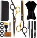 15-tlg. Profi-Haarschneideset, Effilierschere, Friseurschere aus schwarz-goldfarbenem Edelstahl, Haarschneide-Set für Damen und Herren