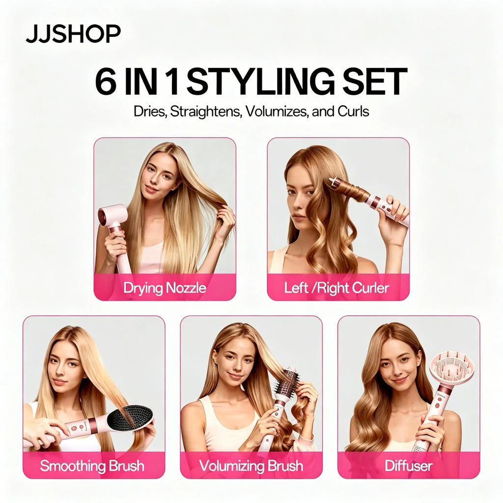 6-in-1 Air-Styler-Set – Ionenföhn, automatischer Lockenstab & Warmluftbürste