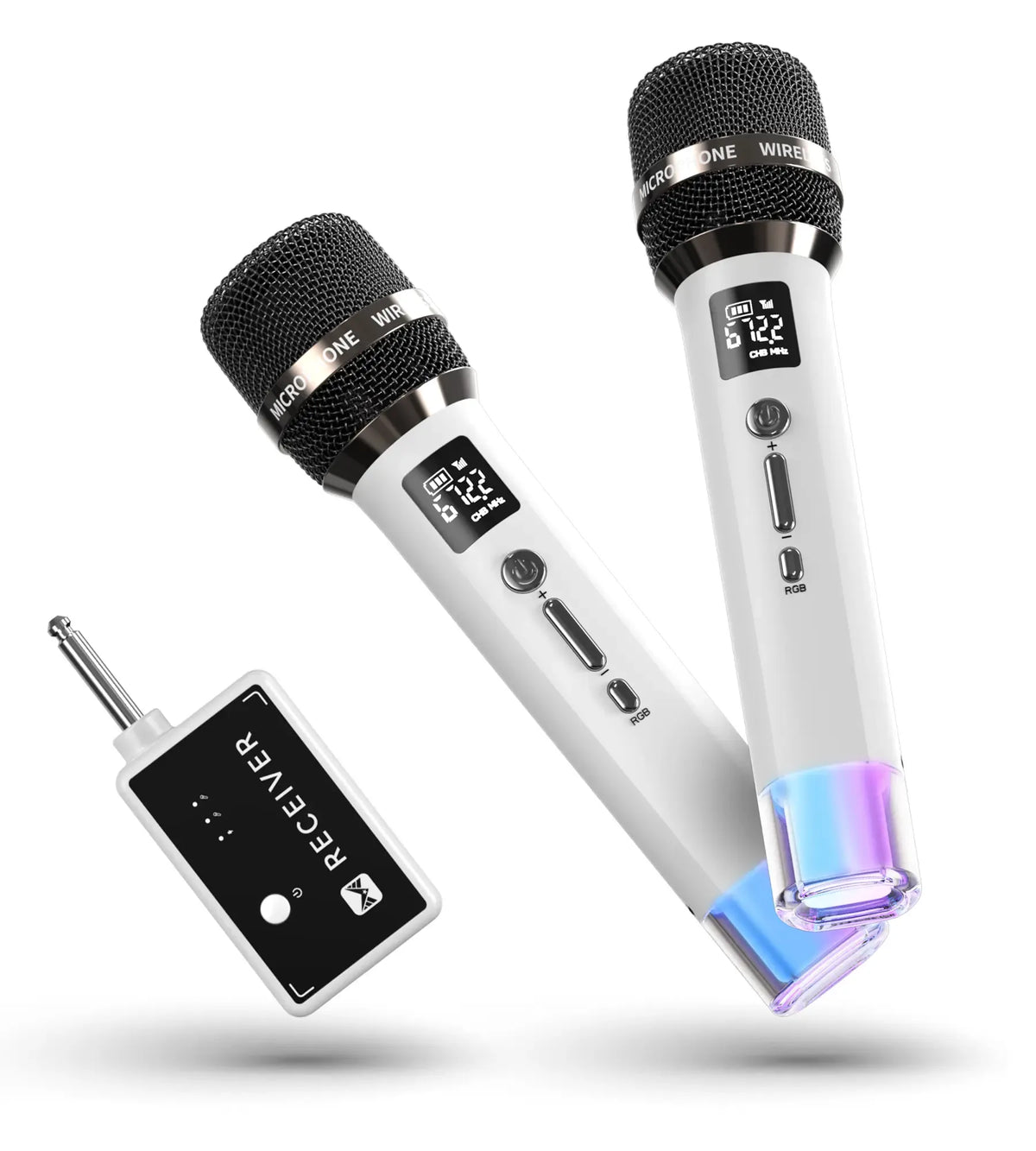 Drahtlose Dual-Mikrofone mit LED-Beleuchtung, 60 m Reichweite
