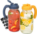 2 Quart Glass Mason Jar Pitchers with Lids, Navy & Yellow, 2 Pack | 64oz Wide Mouth Flip Cap Pour Spout Leak-proof Lids with Handle, 1.9 Liter per Jar, for Sun Tea/ Juice/Cold Brew/Milk