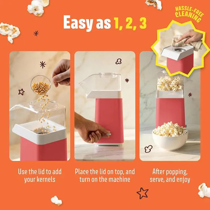 [BEGRÄNSAD GÅVA] Popcornmaskin med varmluft  Popcornmaskin utan olja med 14 koppars kapacitet, 1200 W, med måttbägare