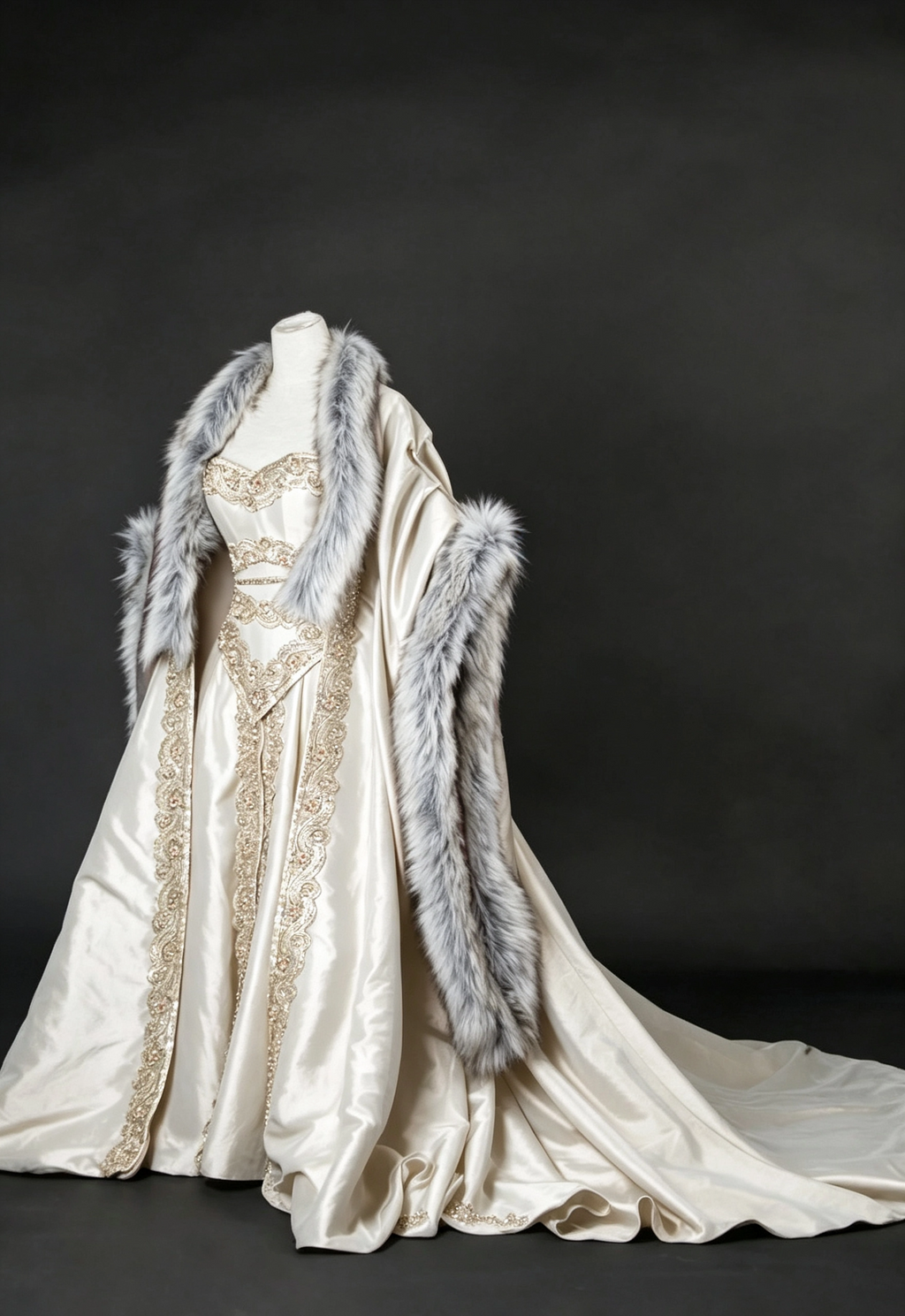 Robe de rêve Queen Gown avec cape en fourrure