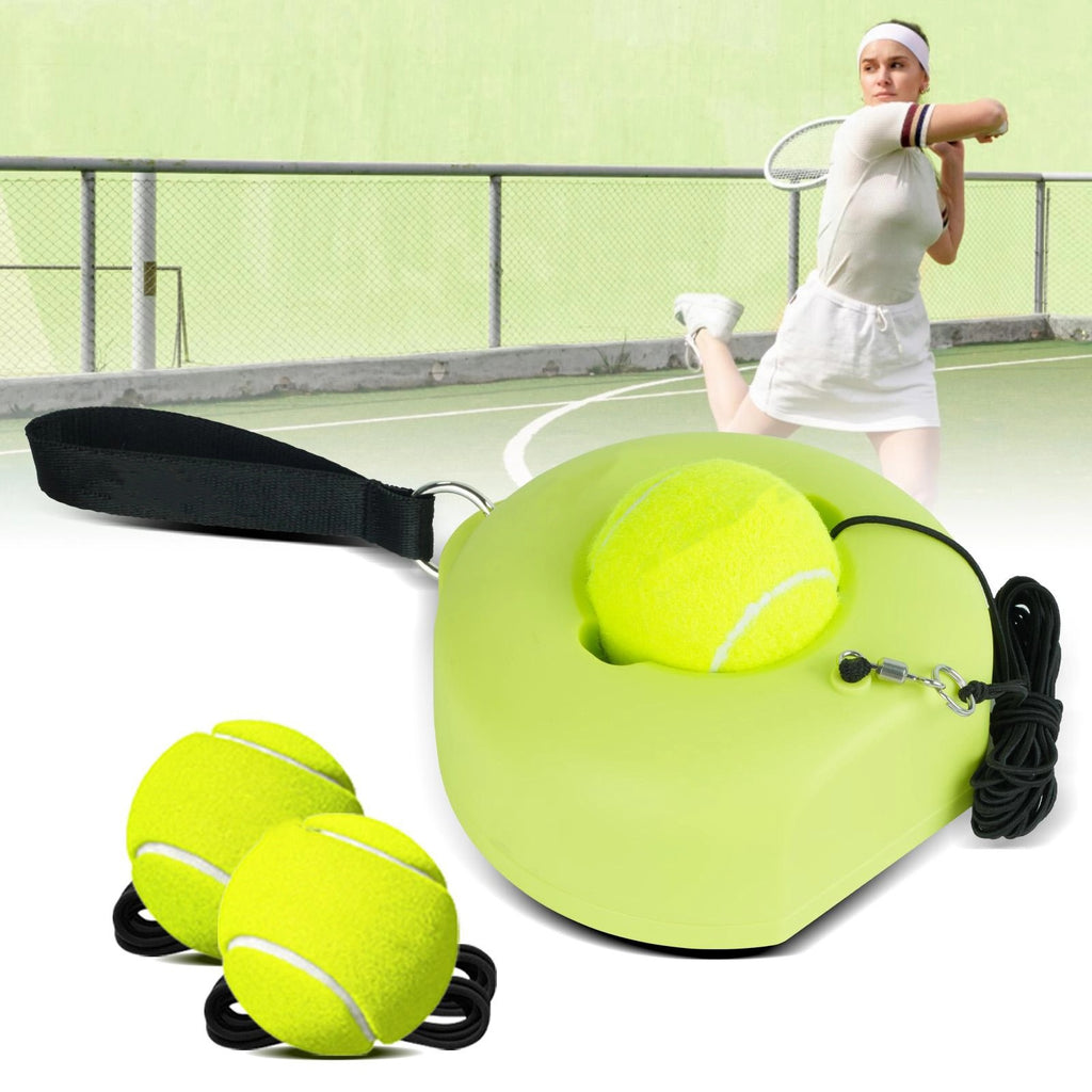 Hochwertiger Tennis-Trainer mit Rückprallfunktion und Metallsockel, tragbares Set mit 3 hochelastischen Tennisbällen an Schnüren, ideal für Erwachsene, Kinder und Anfänger, Trainingsgerät für den Outdoor-Bereich, Sport und Schlägersport