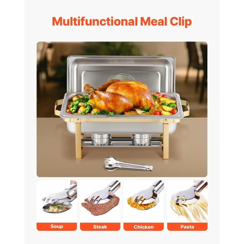 Ensemble de buffet chafing dish doré de 8 pintes - Acier inoxydable