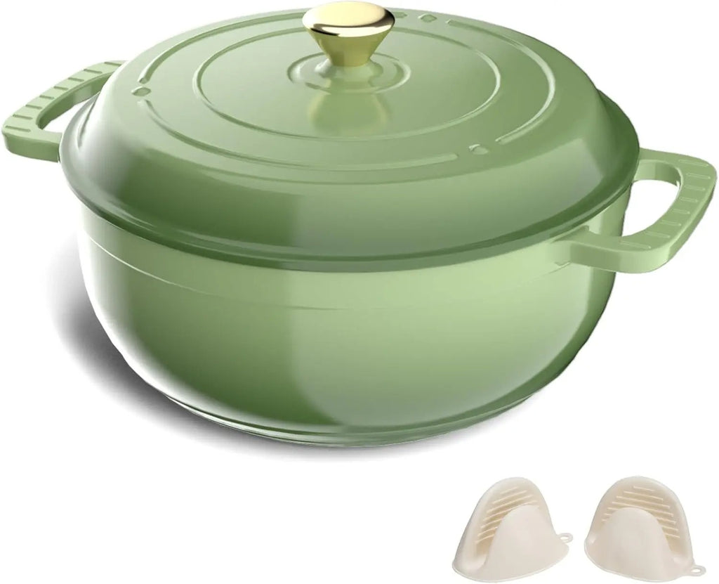 JJJSHOP Enameled Cast Iron Round Dutch Oven, 5/6/7.5QT Pot with Lid &Dual Handles with Silicone Gloves,Oven Safe up to 500°F, Heavy-Duty Pre-Seasoned Cookware for Bread Baking, Braising, Stews, Roasting,TikTokShopBlackFriday