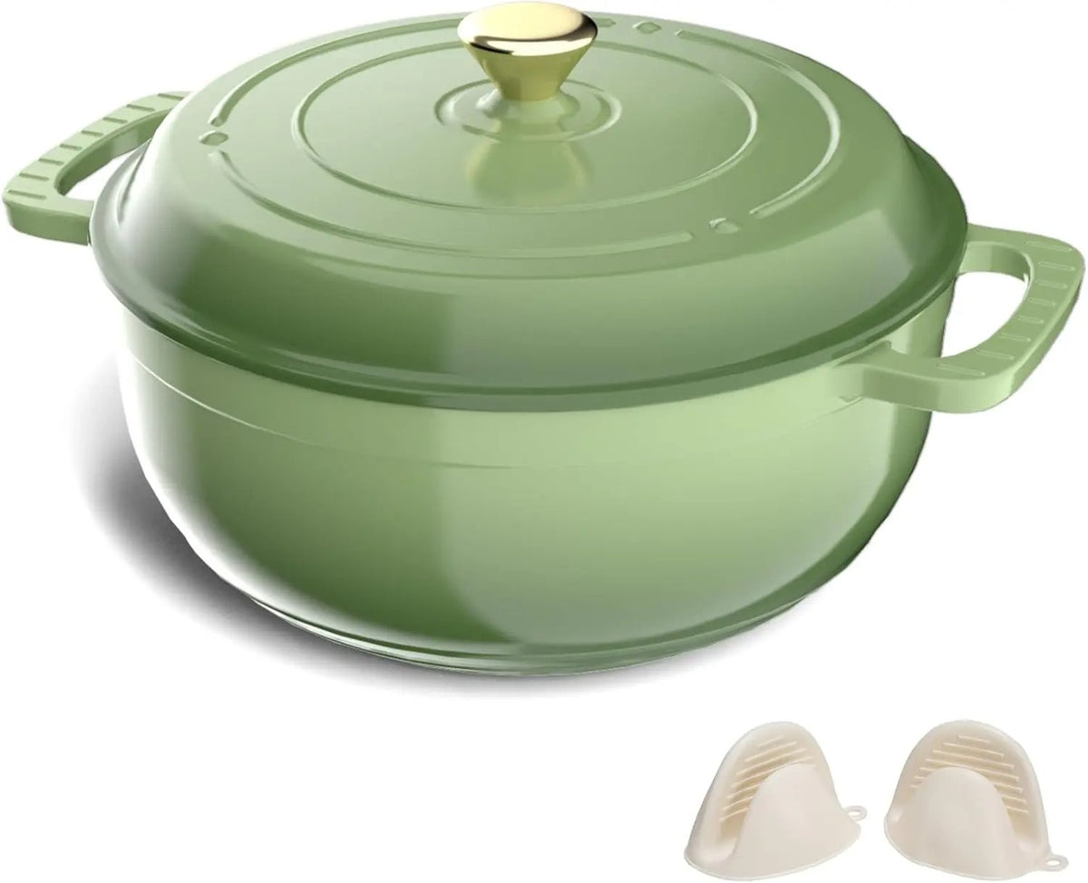 JJJSHOP Enameled Cast Iron Round Dutch Oven, 5/6/7.5QT Pot with Lid &Dual Handles with Silicone Gloves,Oven Safe up to 500°F, Heavy-Duty Pre-Seasoned Cookware for Bread Baking, Braising, Stews, Roasting,TikTokShopBlackFriday