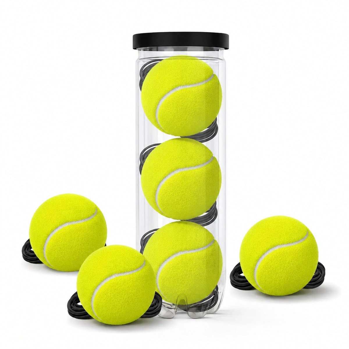 Hochwertiger Tennis-Trainer mit Rückprallfunktion und Metallsockel, tragbares Set mit 3 hochelastischen Tennisbällen an Schnüren, ideal für Erwachsene, Kinder und Anfänger, Trainingsgerät für den Outdoor-Bereich, Sport und Schlägersport