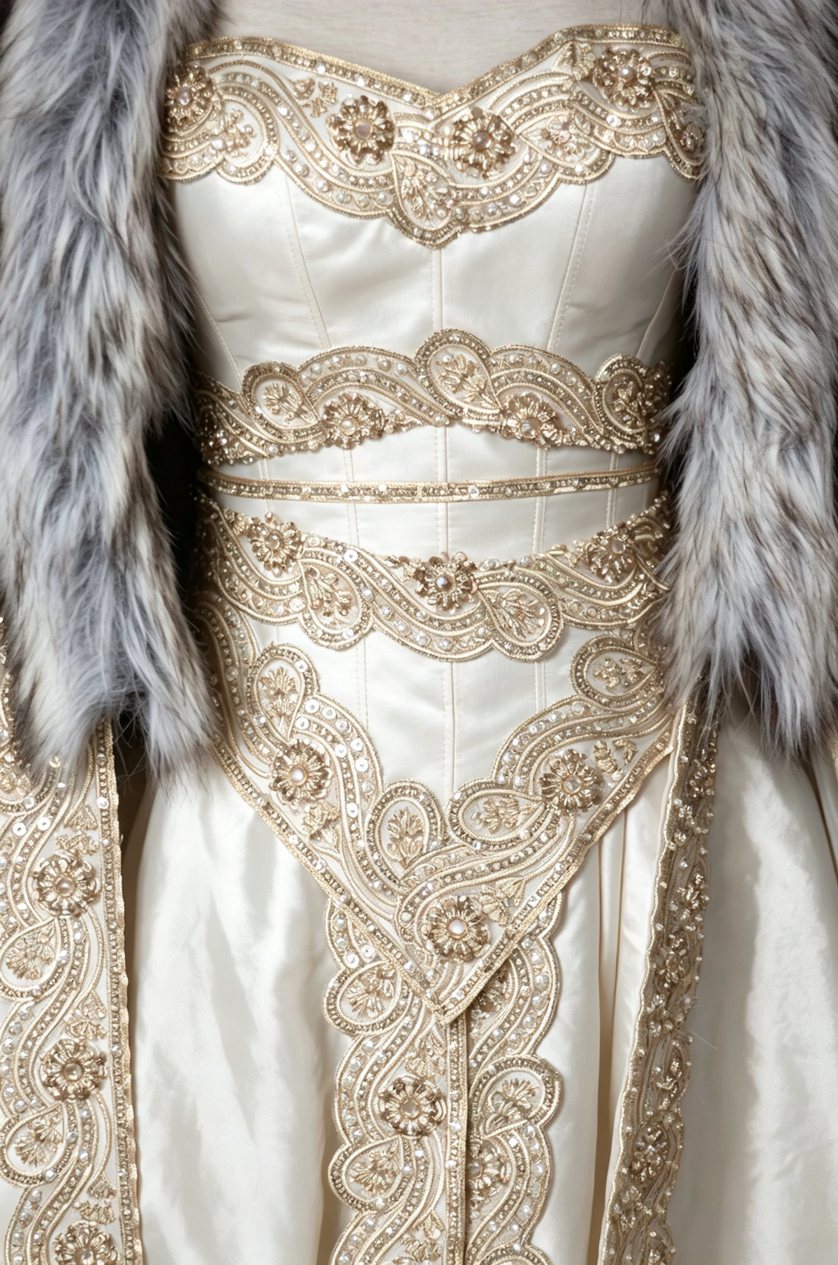 Robe de rêve Queen Gown avec cape en fourrure