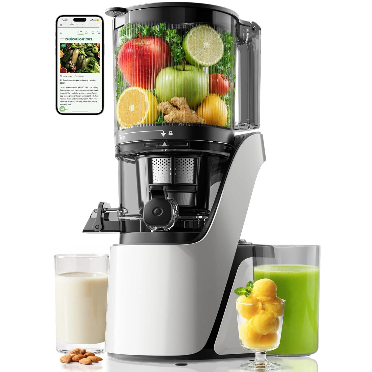 Premium 3-in-1 Cold Press Juicer | 6" Wide Feed Chute • Self-Precut • Brushless Motor • BPA-Free