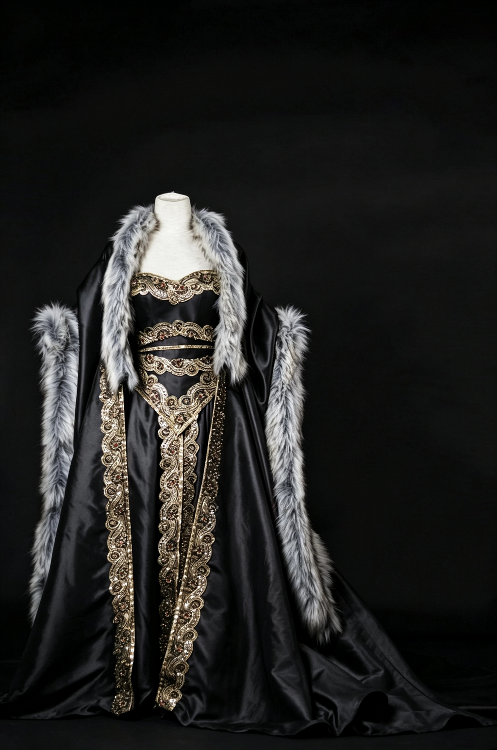 Robe de rêve Queen Gown avec cape en fourrure
