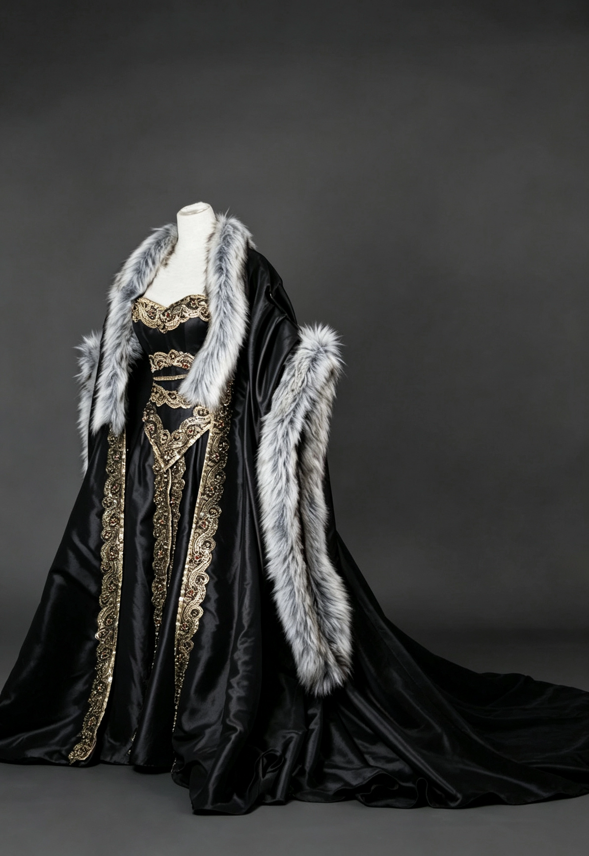 Robe de rêve Queen Gown avec cape en fourrure