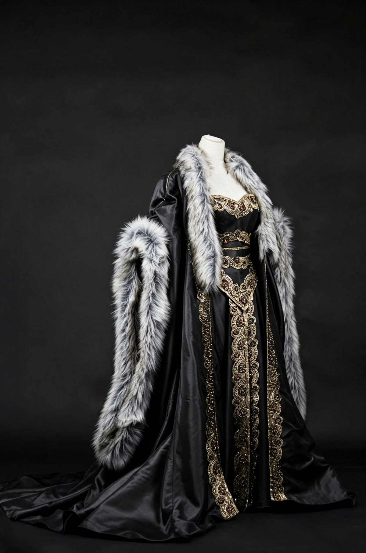Robe de rêve Queen Gown avec cape en fourrure