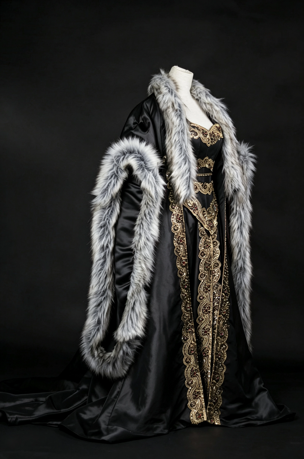 Robe de rêve Queen Gown avec cape en fourrure