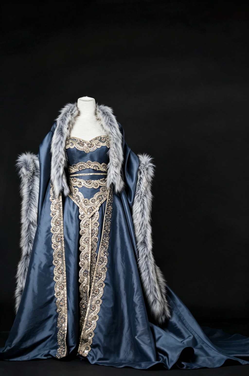 Robe de rêve Queen Gown avec cape en fourrure
