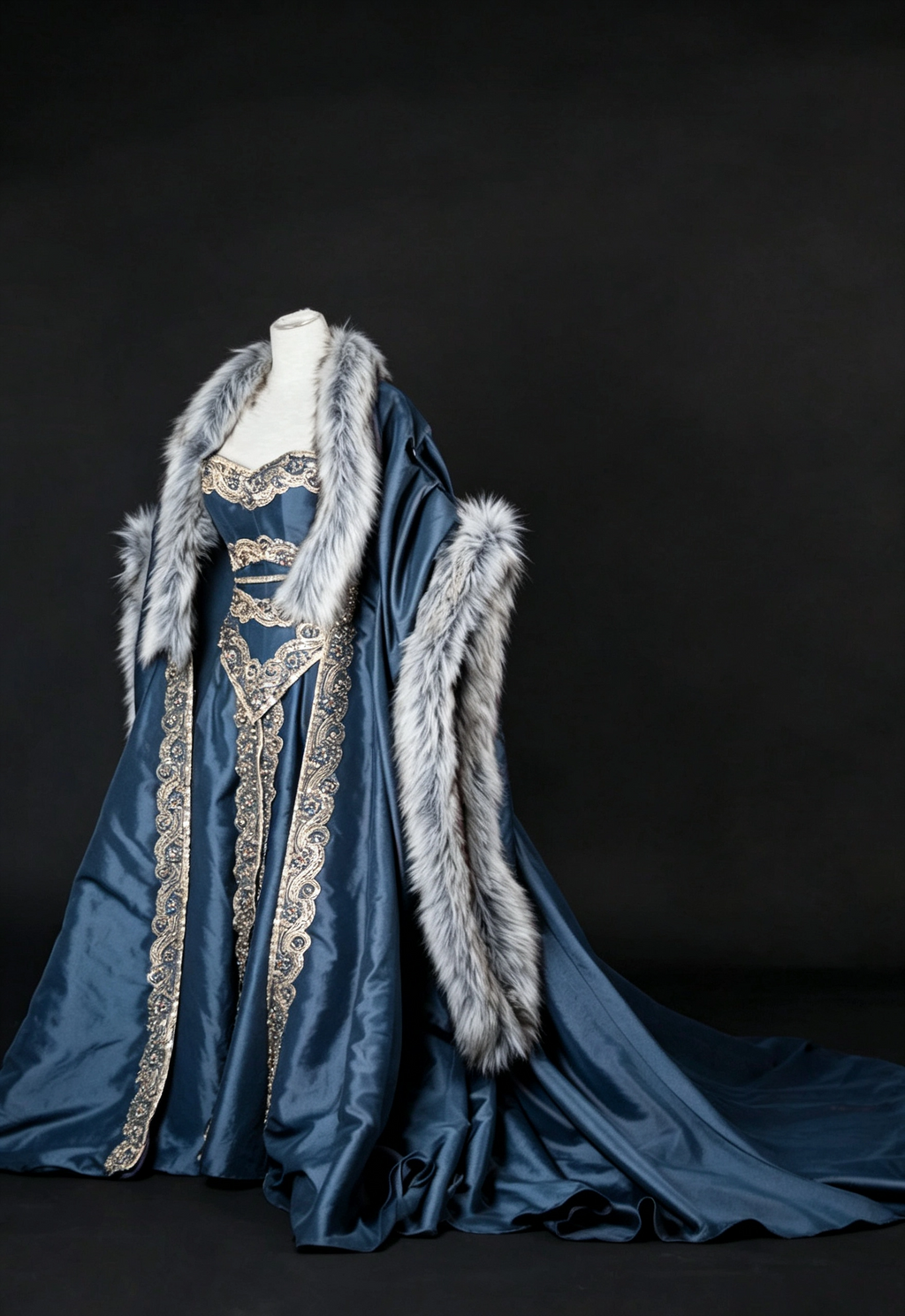 Robe de rêve Queen Gown avec cape en fourrure