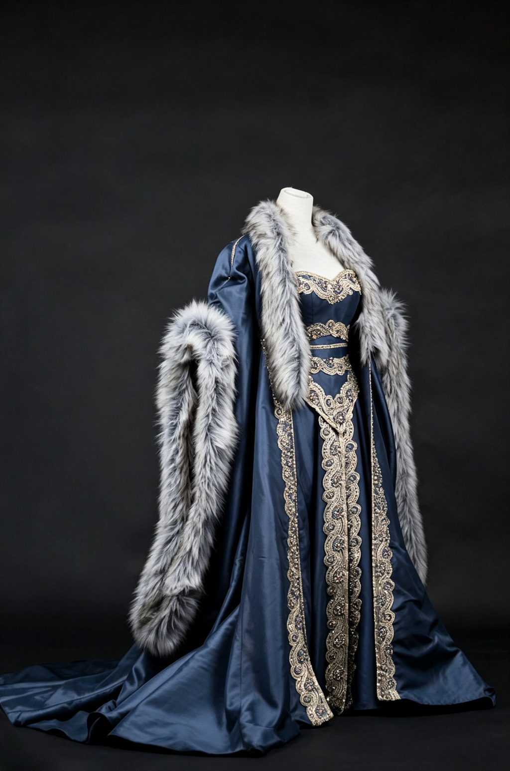 Robe de rêve Queen Gown avec cape en fourrure