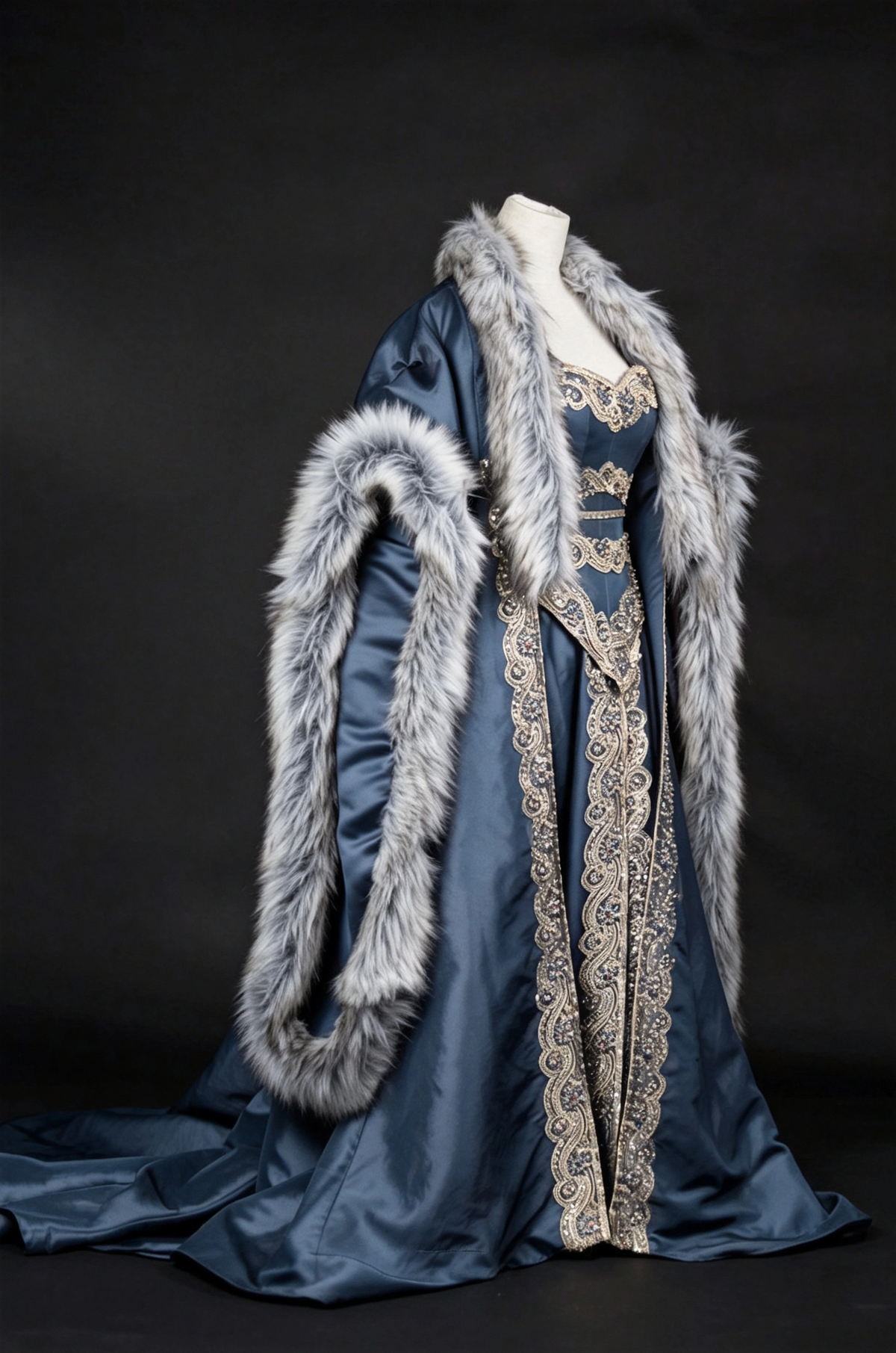 Robe de rêve Queen Gown avec cape en fourrure