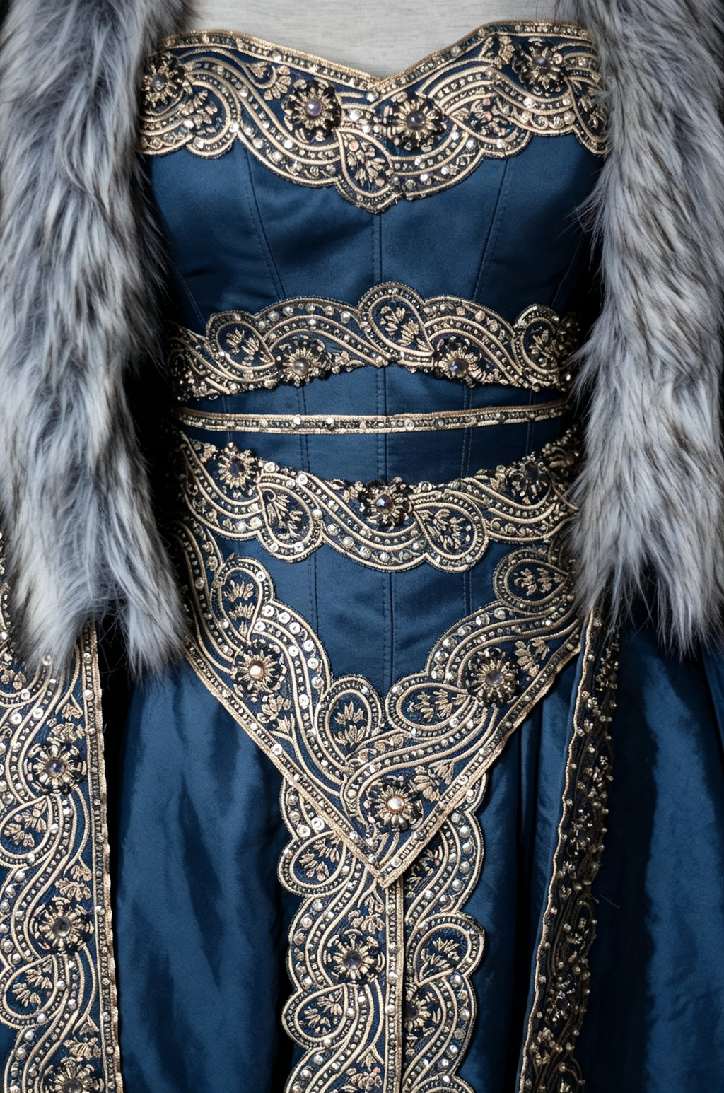 Robe de rêve Queen Gown avec cape en fourrure