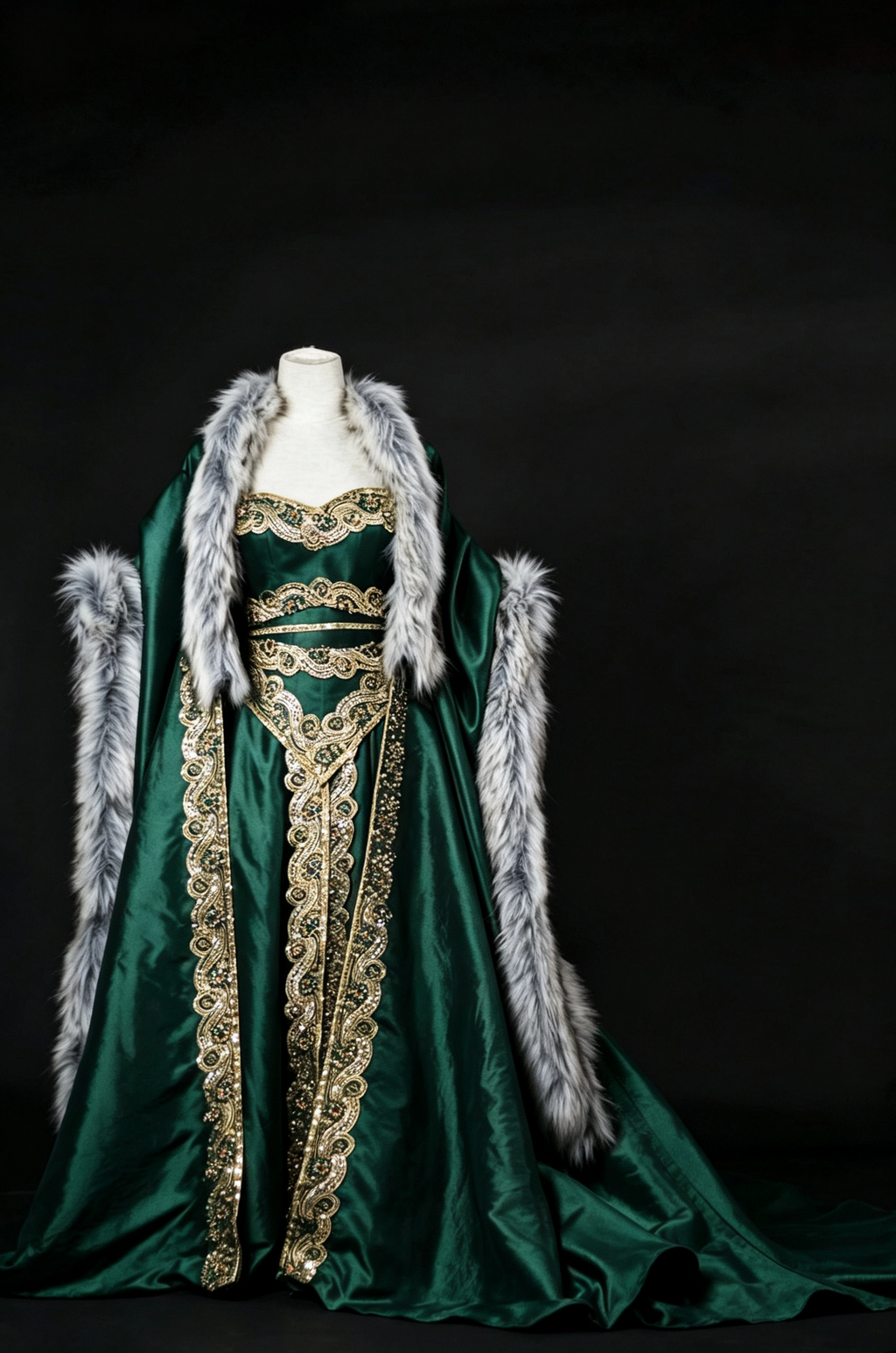 Robe de rêve Queen Gown avec cape en fourrure