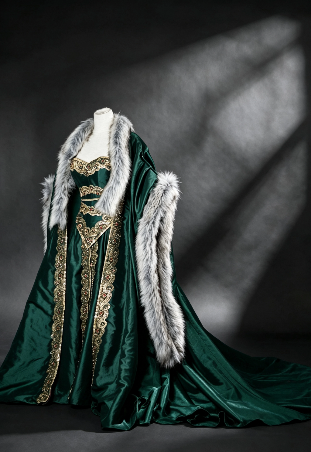 Robe de rêve Queen Gown avec cape en fourrure