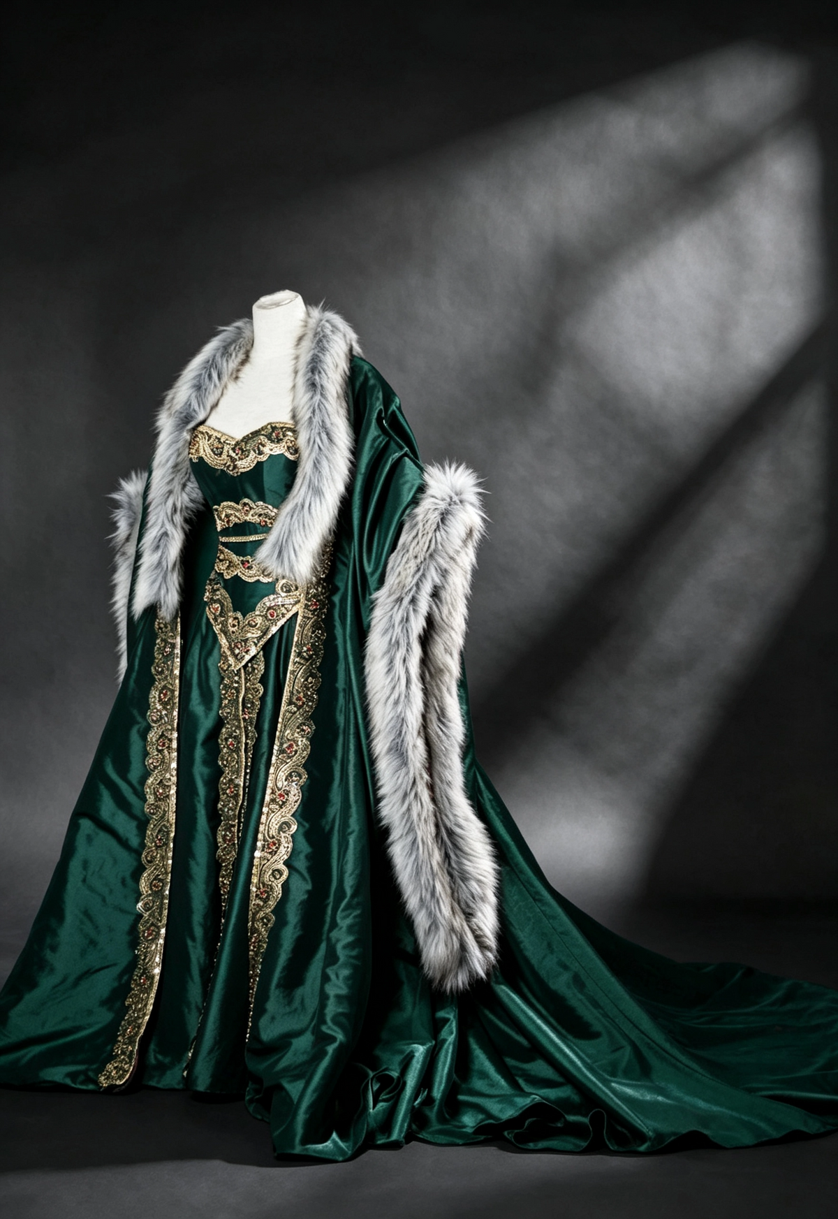 Robe de rêve Queen Gown avec cape en fourrure