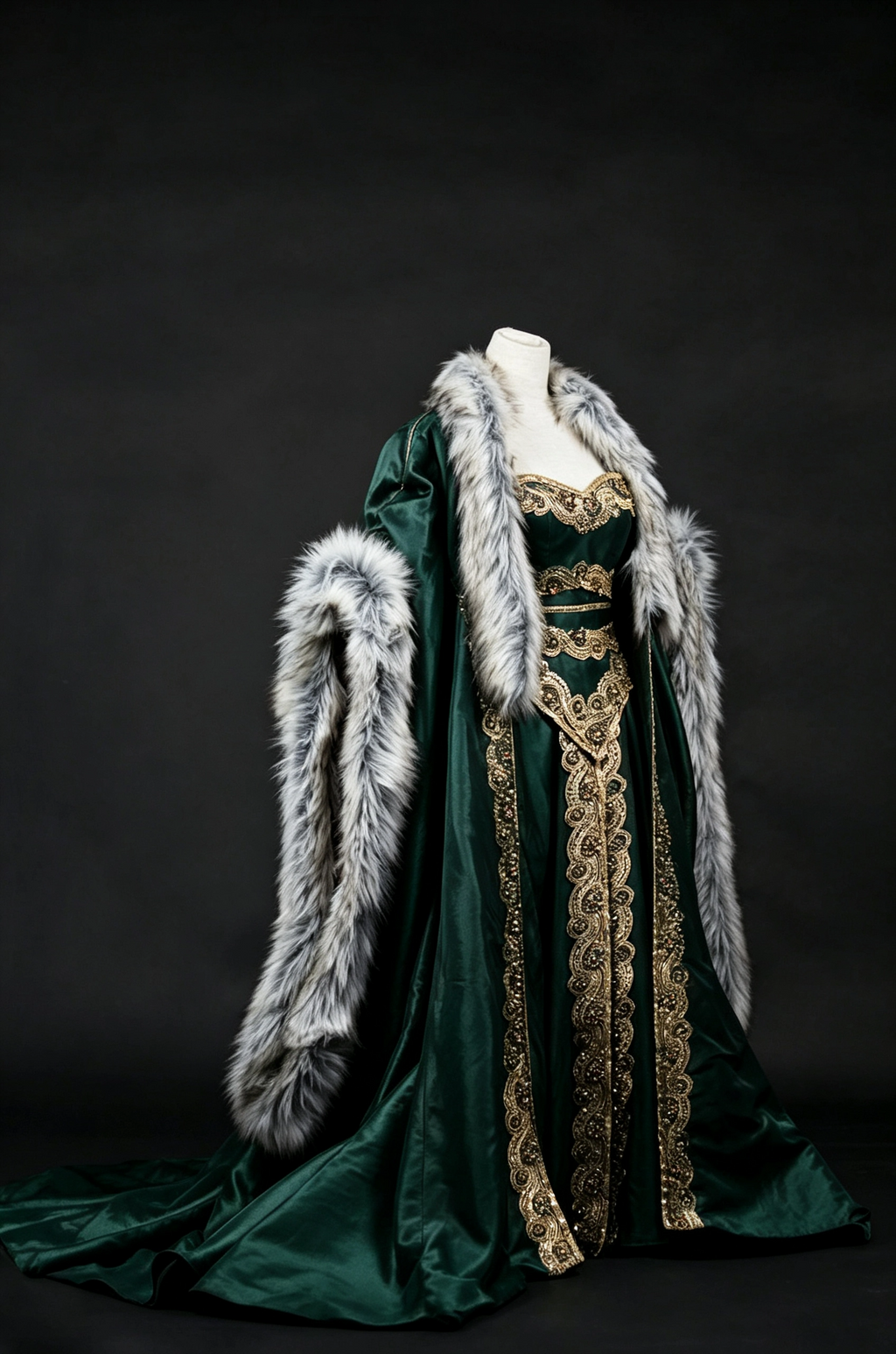 Robe de rêve Queen Gown avec cape en fourrure