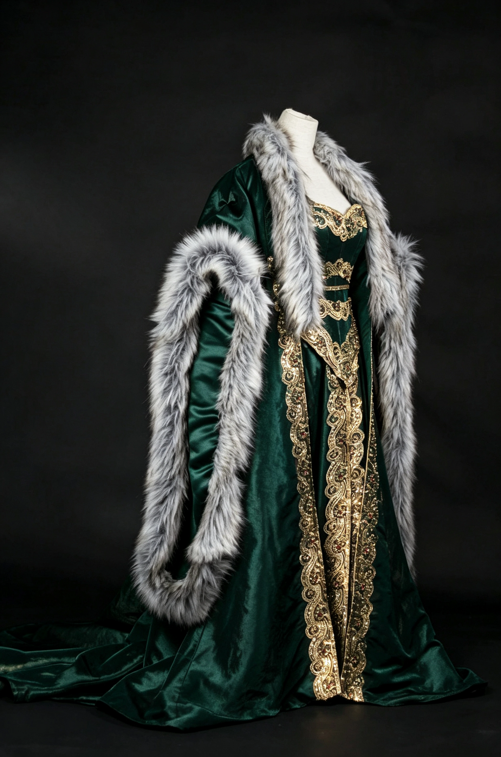 Robe de rêve Queen Gown avec cape en fourrure