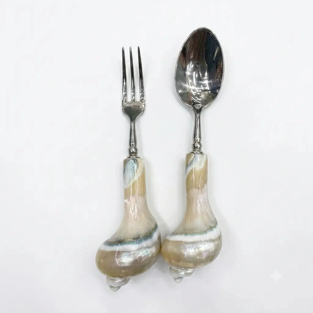 Natural Conch Shell Spoon & Fruit Fork Set