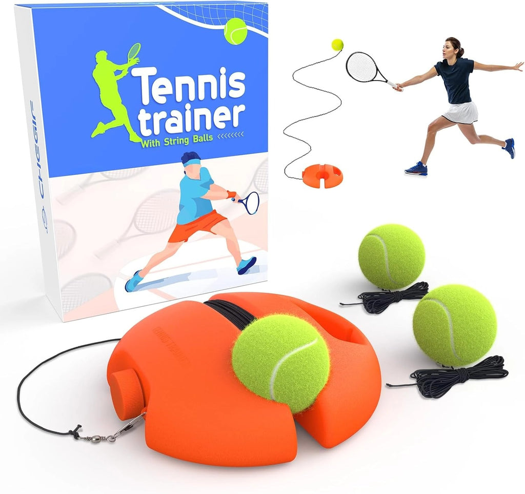 Balle de tennis rebondissante avec 3 balles à ficelle, outil portable d'entraînement au tennis adapté aux débutants pour l'exercice sportif - Bleu