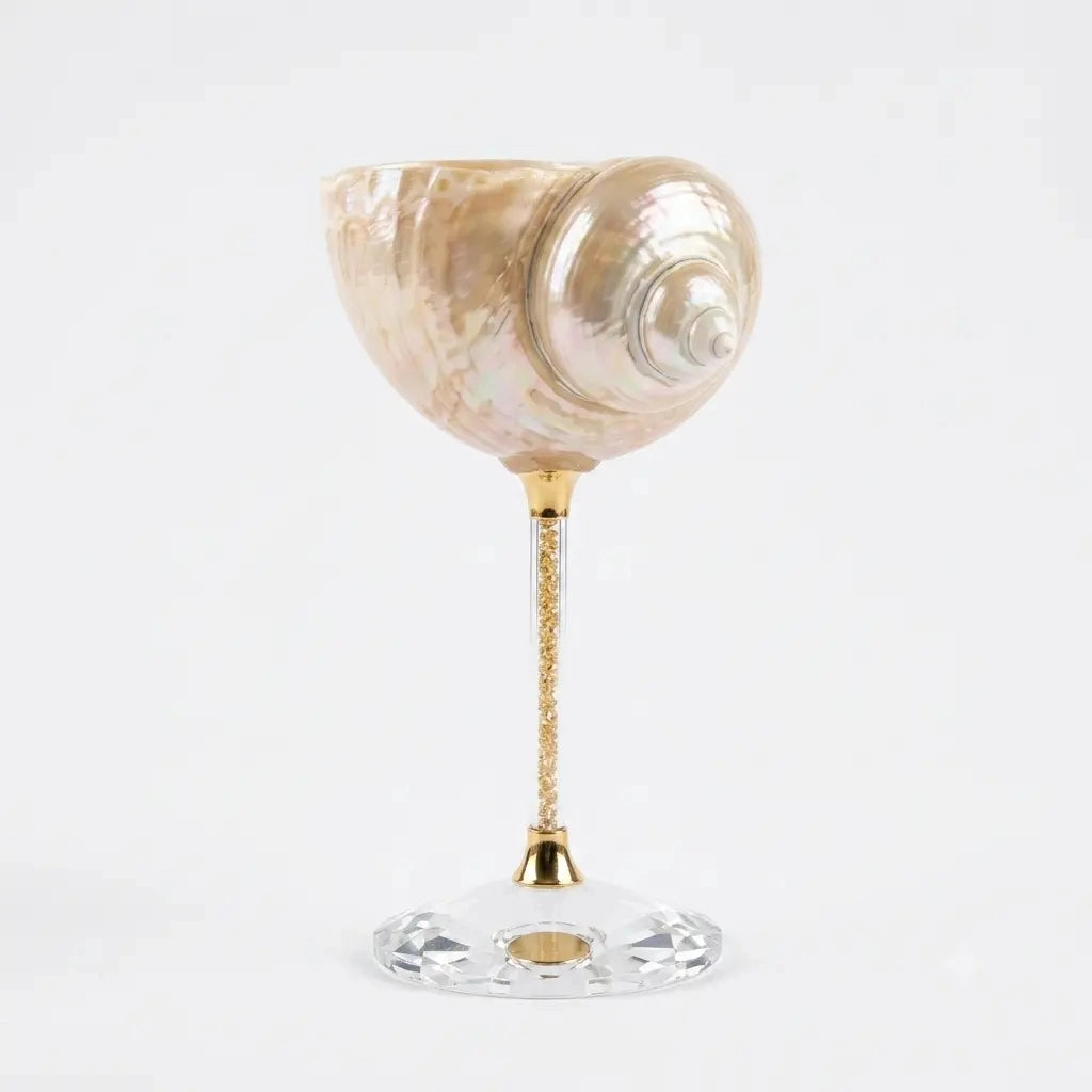 Handcrafted Magnificent Conch Shell Wine Glass – Natural Ocean Sculptural Goblet & Bar Decor