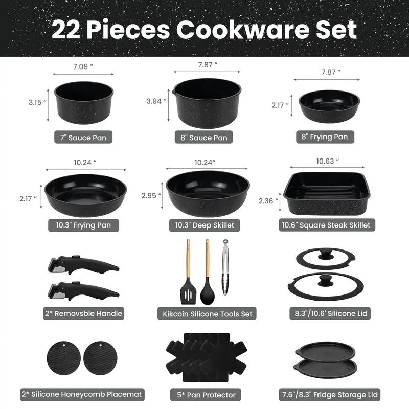 JJJSHOP Non-Toxic Ceramic Cookware Set - 22pcs