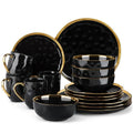 [CADEAU LIMITÉ] Service de table 16 pièces en porcelaine à bordure dorée pour 4 personnes, vaisselle blanche, noire et verte
