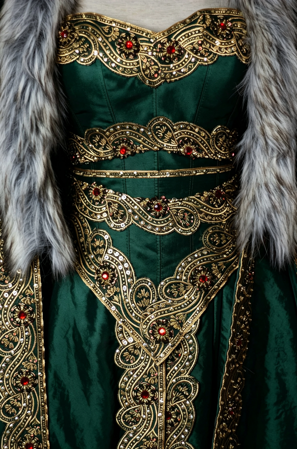 Robe de rêve Queen Gown avec cape en fourrure