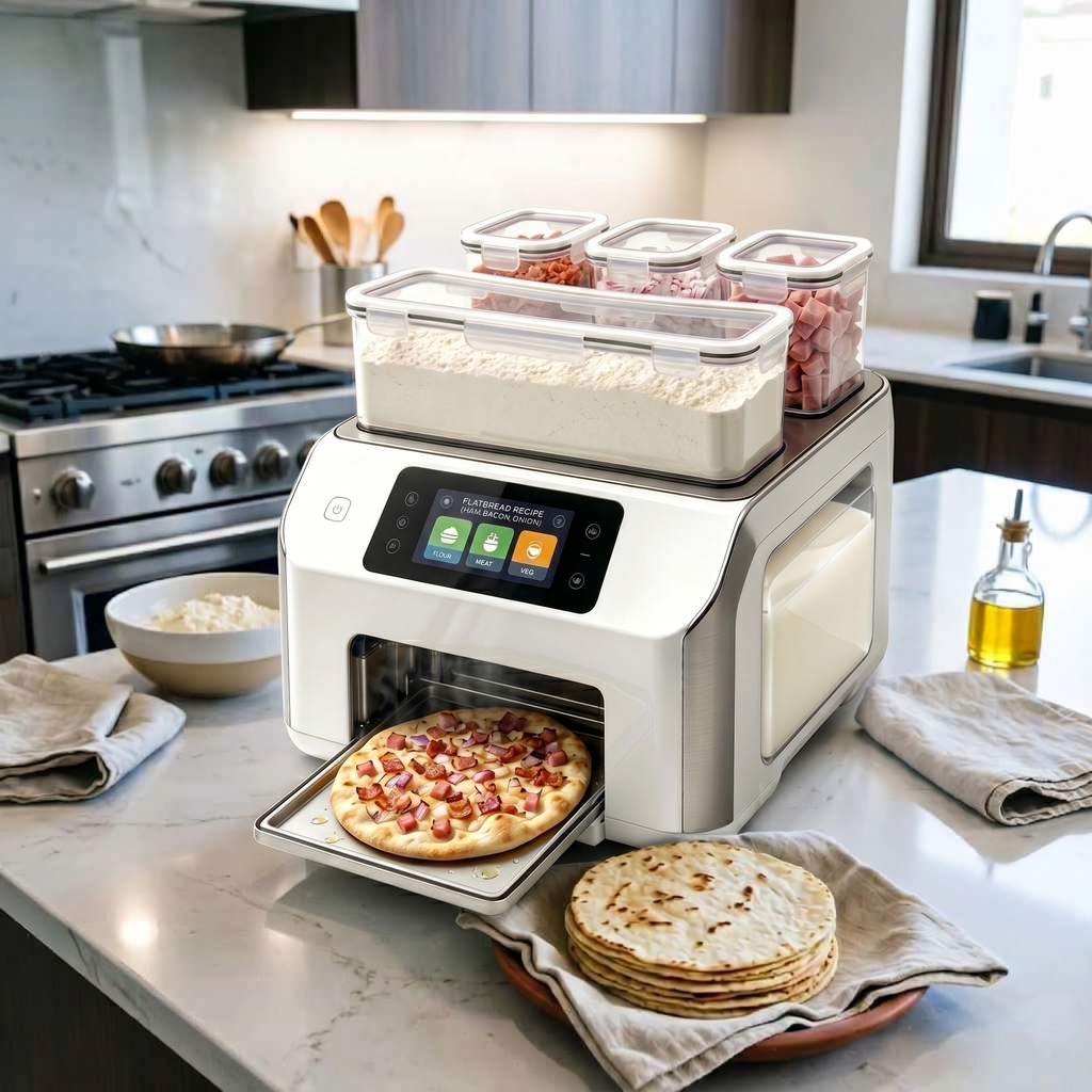 Automatische smarte Pfannkuchenmaschine mit 3 Zutaten-Dosierern & verstecktem Wassertank