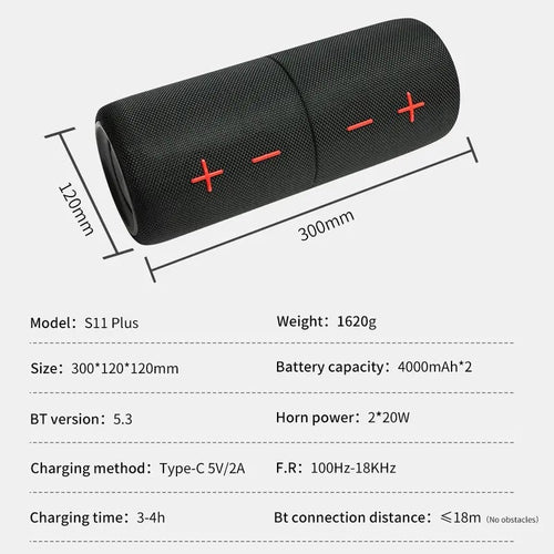 Enceinte Bluetooth 2-en-1 – Design stéréo à double section, son 20W, enceinte sans fil magnétique étanche avec 24 heures d'autonomie – Parfaite pour les smartphones et les loisirs estivaux en plein air