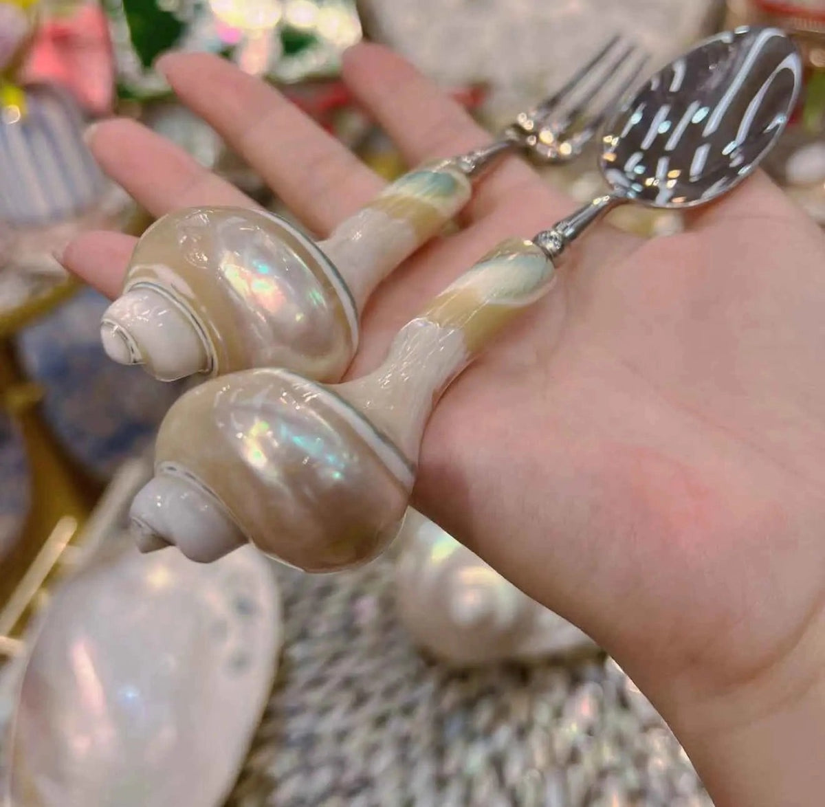 Natural Conch Shell Spoon & Fruit Fork Set