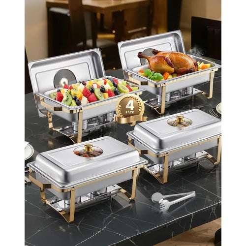 Ensemble de buffet chafing dish doré de 8 pintes - Acier inoxydable