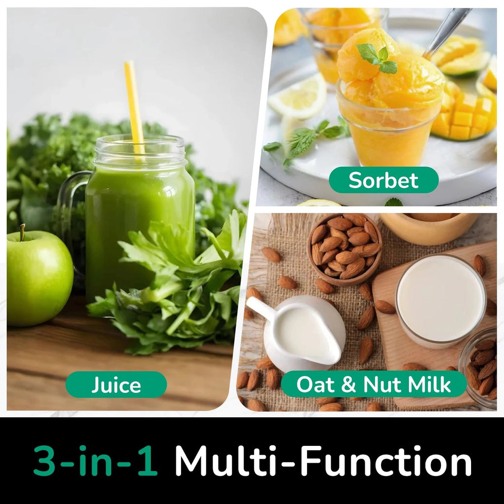 Premium 3-in-1 Cold Press Juicer | 6" Wide Feed Chute • Self-Precut • Brushless Motor • BPA-Free
