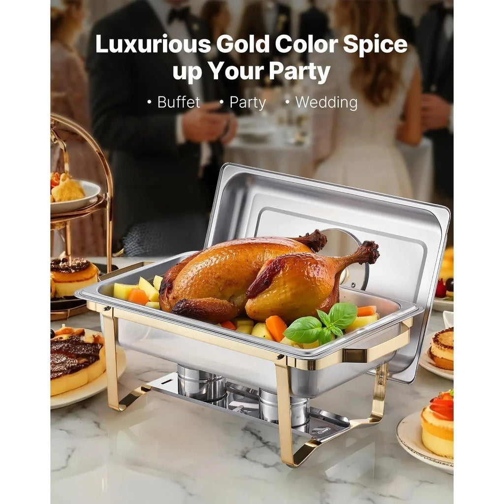 Ensemble de buffet chafing dish doré de 8 pintes - Acier inoxydable