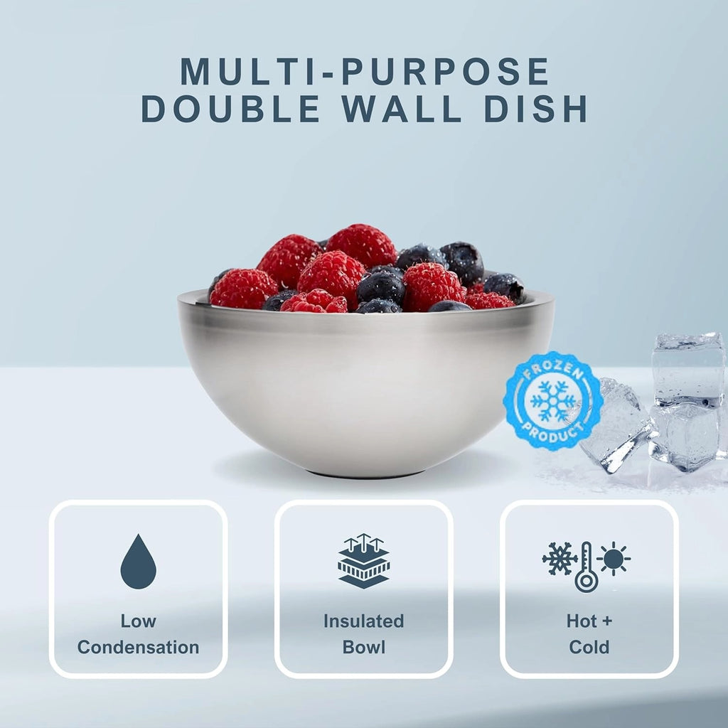 Chiller Bowl - 35oz Capacity - Frozen Ice Stainless Steel Party Serving Bowl - Insulated Dip Dish Platter Keeps Salsa, Guacamole, Condiments, Sauces, Salad & Food Hot or Cold (1 Bowl)