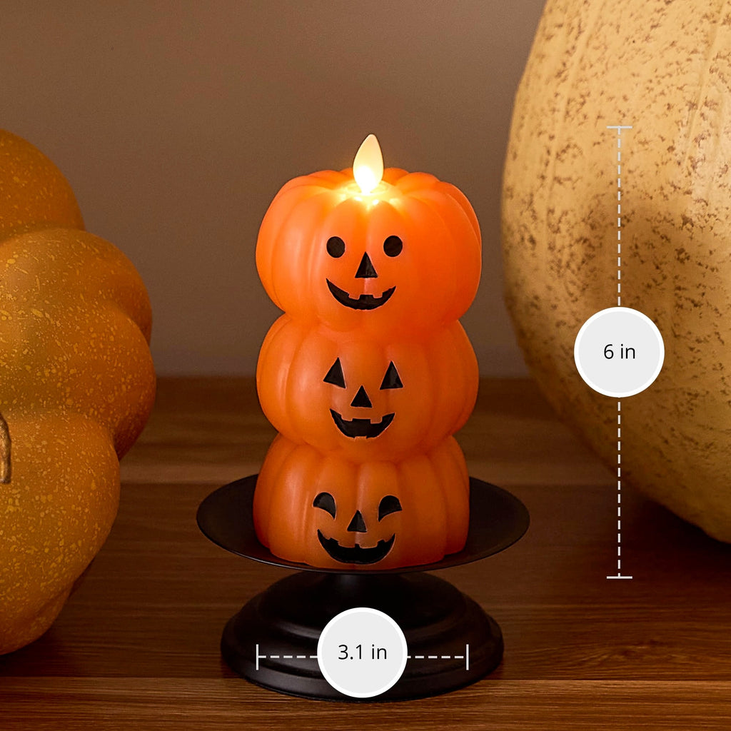 Bougie LED Citrouille Empilée | Lumière Décorative Sans Flamme en Cire Véritable pour Halloween