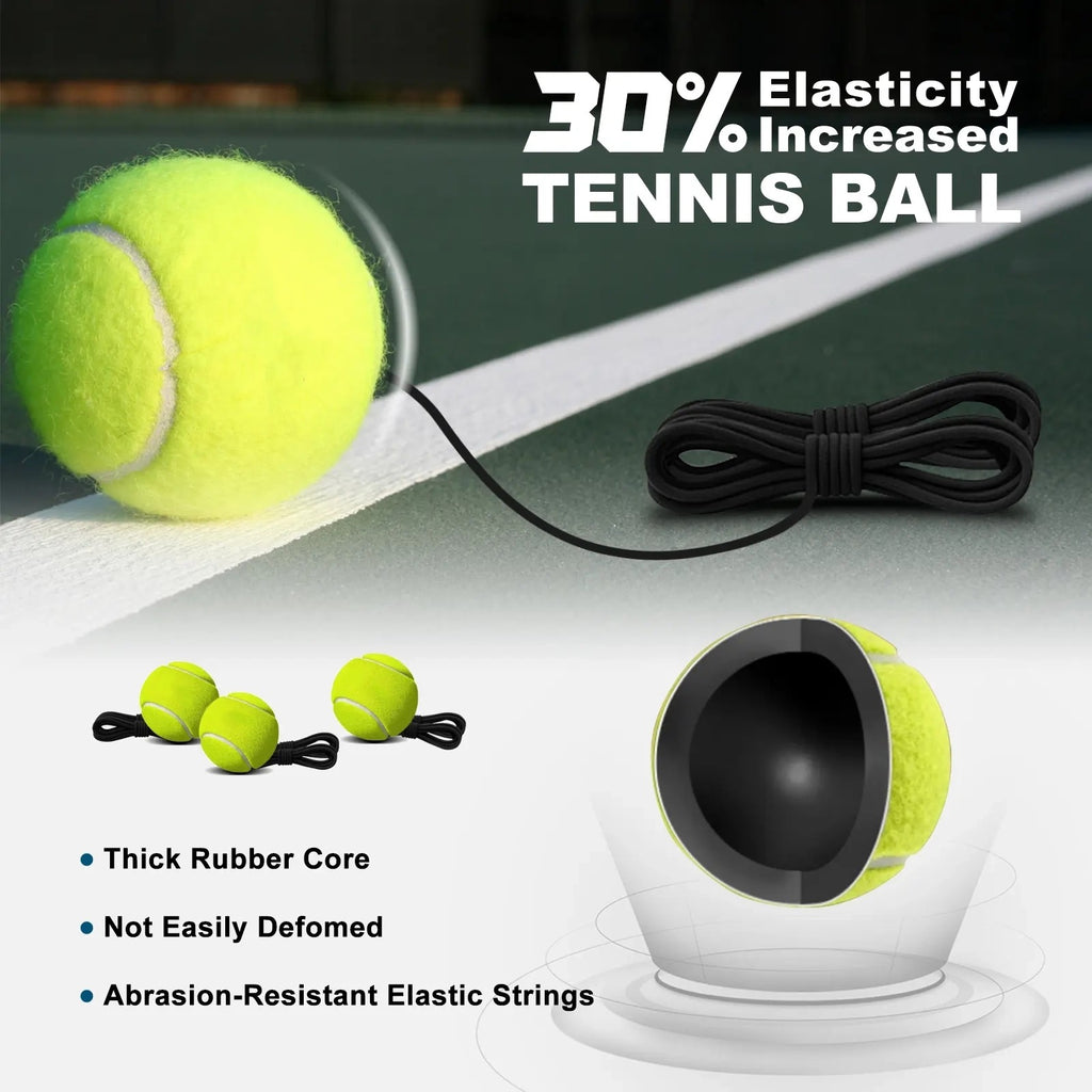Hochwertiger Tennis-Trainer mit Rückprallfunktion und Metallsockel, tragbares Set mit 3 hochelastischen Tennisbällen an Schnüren, ideal für Erwachsene, Kinder und Anfänger, Trainingsgerät für den Outdoor-Bereich, Sport und Schlägersport