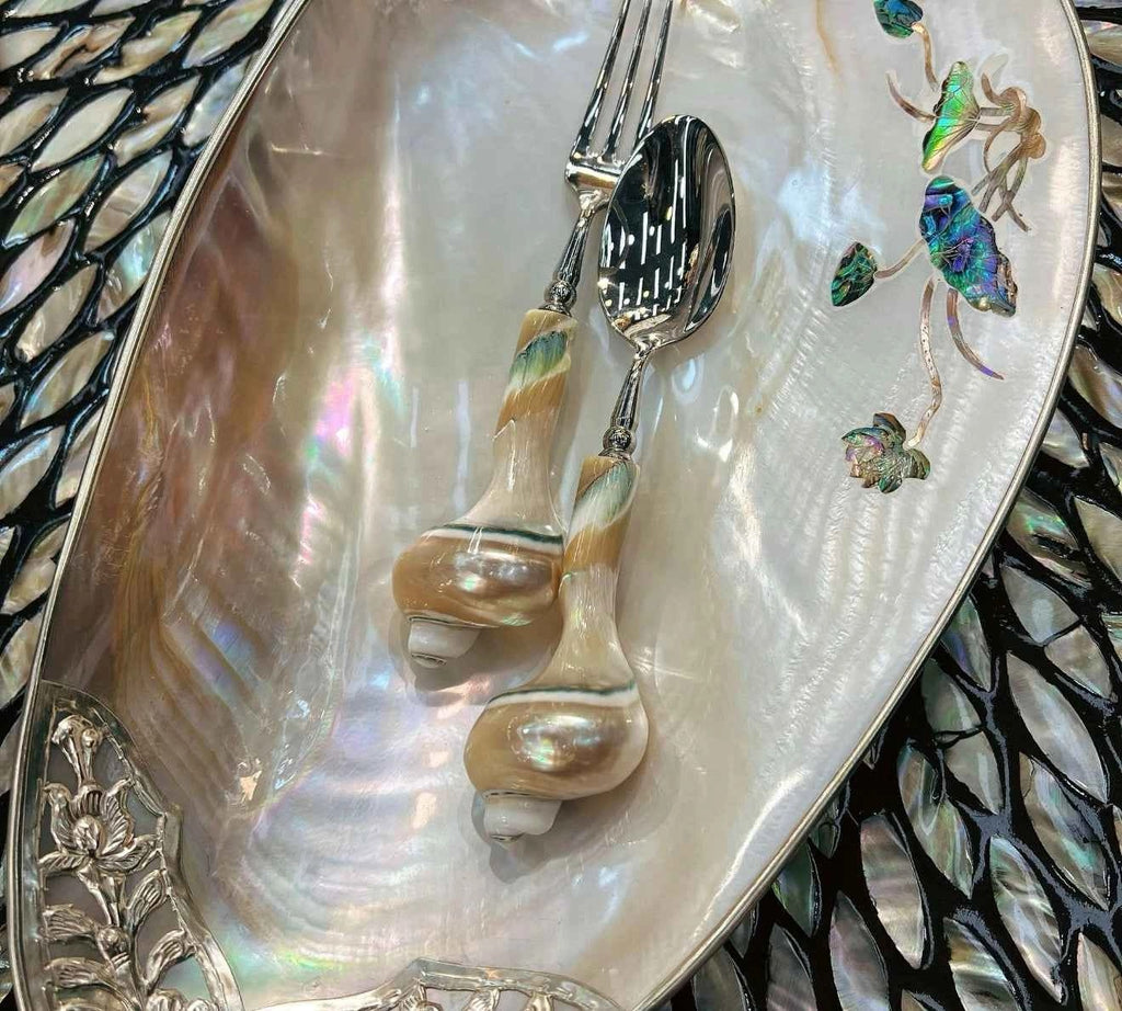 Natural Conch Shell Spoon & Fruit Fork Set