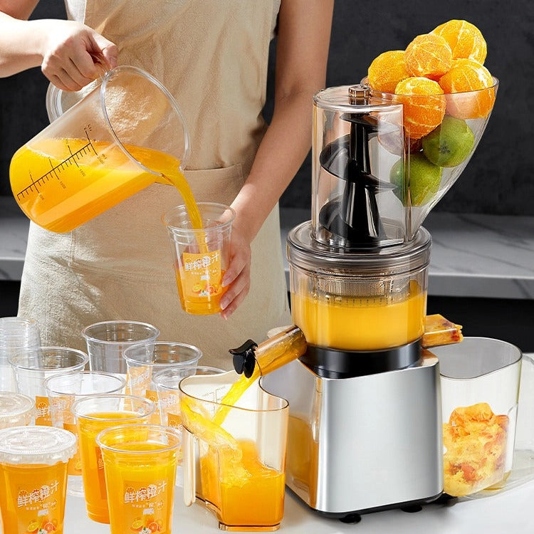 Presse-agrumes en acier inoxydable à large trémie d’alimentation – Système automatique de séparation du jus et de la pulpe