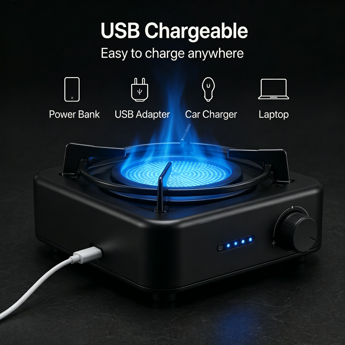 Portabel solspis | Inbyggt uppladdningsbart batteri, USB-laddning och energieffektiv sladdlös matlagning